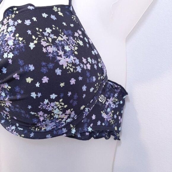 LA VIE EN ROSE Ditsy Splash 2pc Bikini Swimsuit Ruffled Underwire Halter Lace Up - Picture 7 of 16